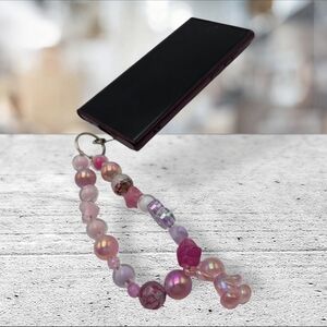 Handmade Pink and Purple Beaded Phone Charm